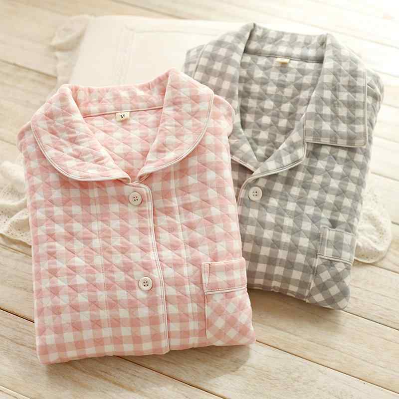 部屋着 オシャレ かわいい レディース　パジャマ　スウェット　上下 春秋 カップル パジャマ レディース 綿 チェック 柄 エア コットン 秋冬 薄手 メンズ 服 3 層 キルティング ホームウェア
