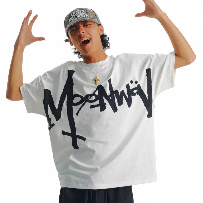 半袖ストリート カジュアル スポーティ  Tシャツ メンズ おしゃれ MOONWAV ビッグ ロゴ グラフィティ プリント 半袖 Tシャツ 夏 アメリカン ストリート ファッション ボックス型 ゆったり
