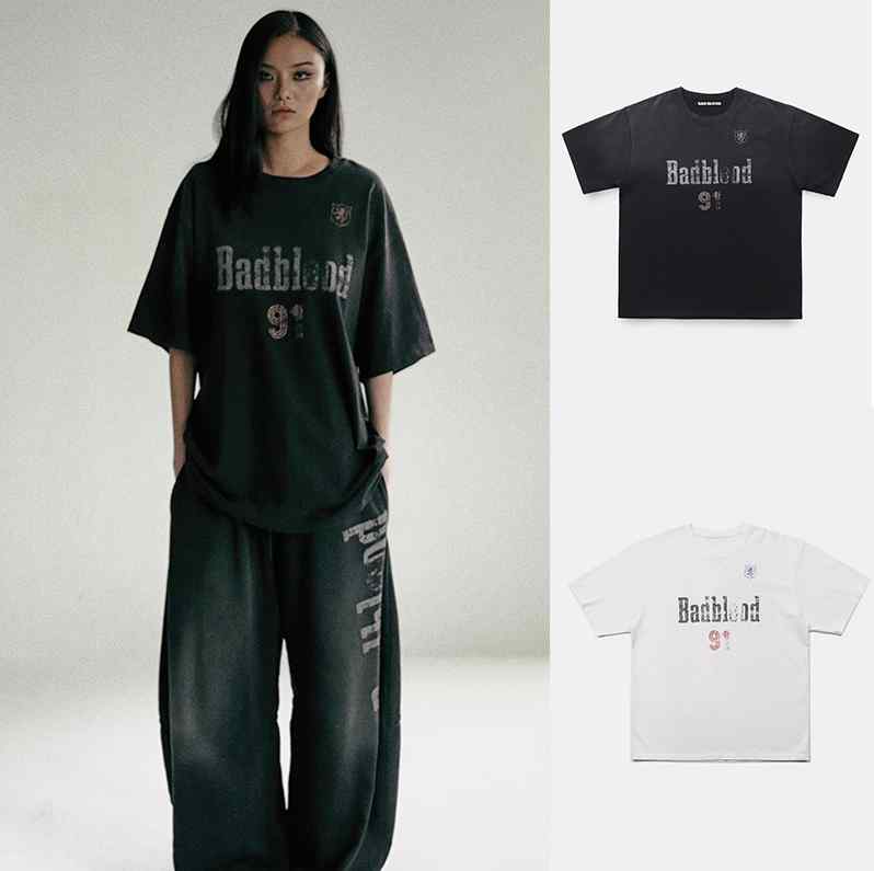 半袖ストリート カジュアル スポーティ 　Tシャツ　レディース　かわいい 韓国 badblood アメリカン ウォッシュ 加工の ダメージ 加工 半袖 Tシャツ 夏 ストリート レター プリント トップス