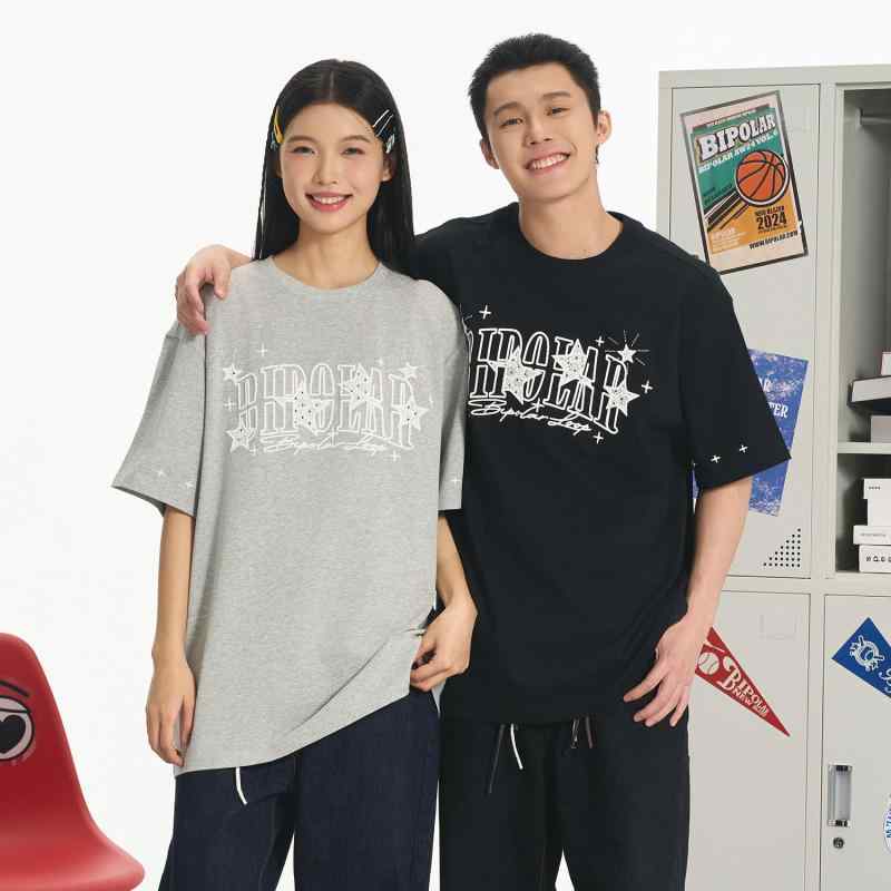 半袖ストリート カジュアル スポーティ 　Tシャツ　レディース　かわいい BIPOLAR スター レース パッチ 半袖 アメカジ Tシャツ 夏 ストリート トップス チャイナ 風 ヒップ ホップ カップル