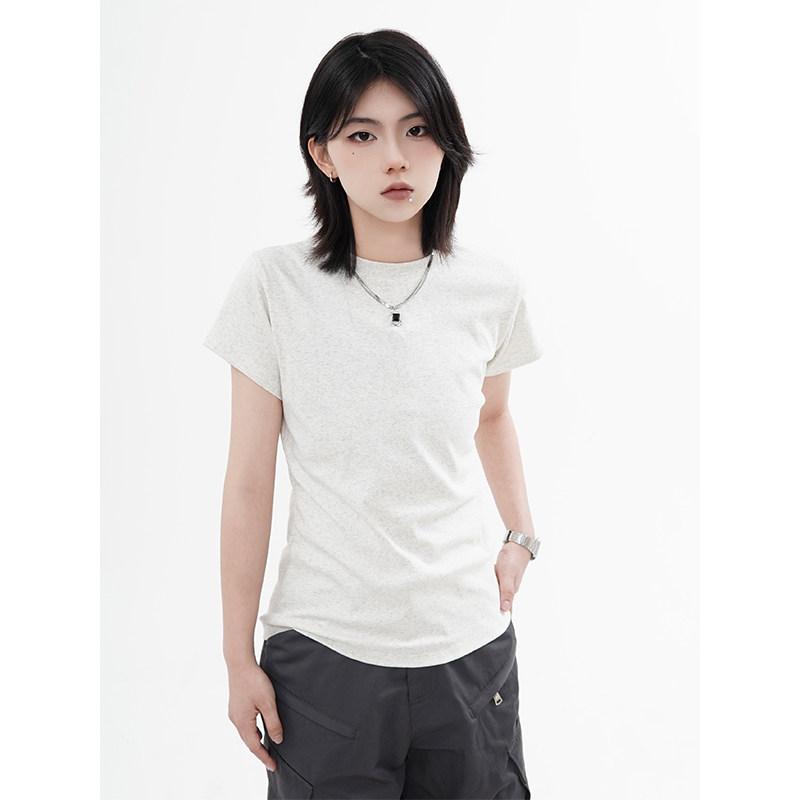 半袖ストリート カジュアル スポーティ 　Tシャツ　レディース　かわいい チュアン イェ アメリカン ストリート 無地 半袖 Tシャツ 男女兼用 レトロ ストレート ショルダー小 襟 トップス スリムフィット ホット ガール