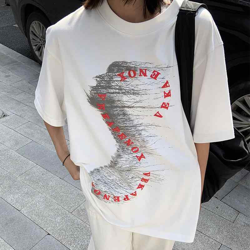 半袖 厚手 ストリート ゆったりサイズ 　Tシャツ　メンズ　おしゃれ Vekapenox 24 ss ポートレート 発泡 綿 Tシャツ 半袖 ストリート チャイナ 風 男女