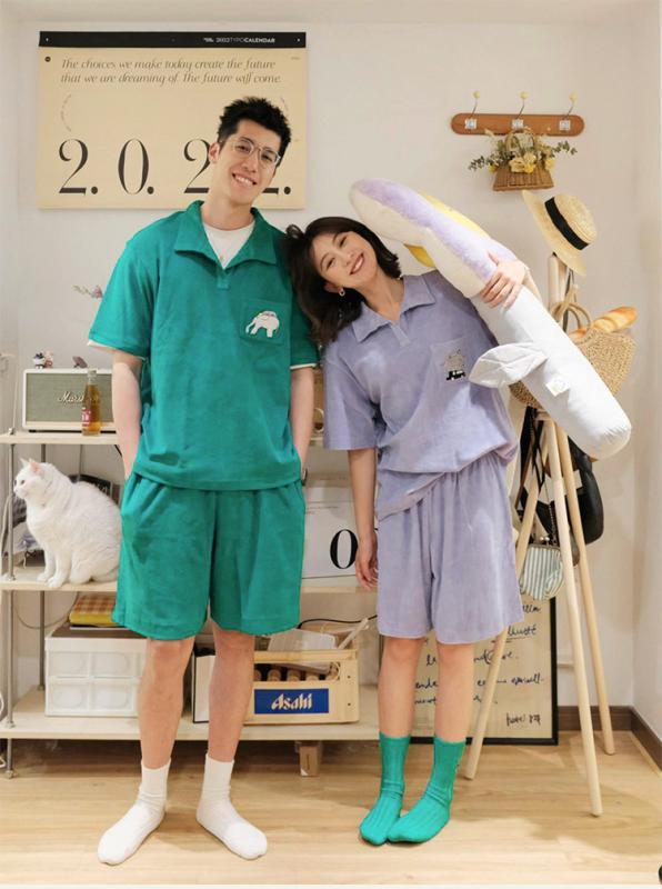 ルームウェア 肌に優しい 暖かい 　パジャマ　レディース　上下 夏 エレファント アウト カップル タオル 素材 レディース コットン パジャマ 半袖 ショート パンツ メンズ ホームウェア セット