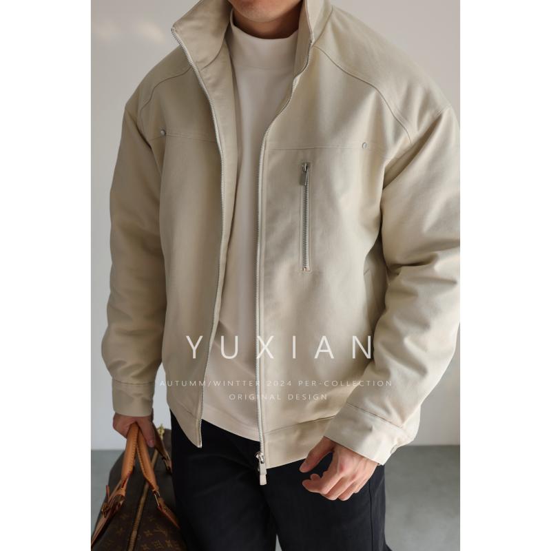 防寒 厚手 アウター 暖かい メンズ コーデ 　アウター　メンズ　ジャケット　パーカ YUXIAN 冬用 ツイル ワークウェア スタンドカラー ジャケット コットン 厚手 暖かい カジュアル ビジネス シンプル メンズ