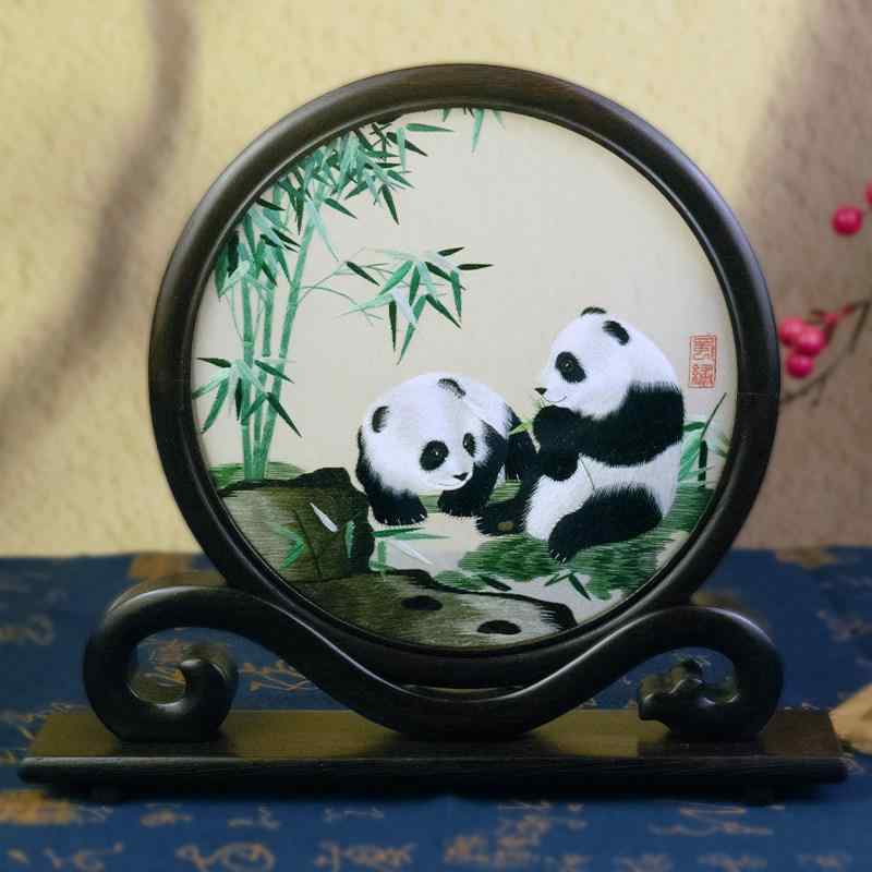 インテリア 置物 おしゃれ 和風 雑貨 装飾品 四川 刺繍 両面 パンダ 飾り チャイナ風 人向け ギフト 成都 特産 お土産|バランスケア 店