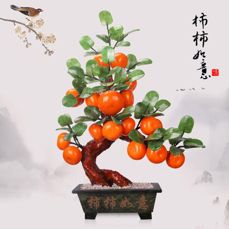 雑貨 装飾品 翡翠 彫刻 柿の 木 柿 如意 装飾品 リビング ルーム 新 チャイナ風 ポーチ 装飾|バランスケア 店