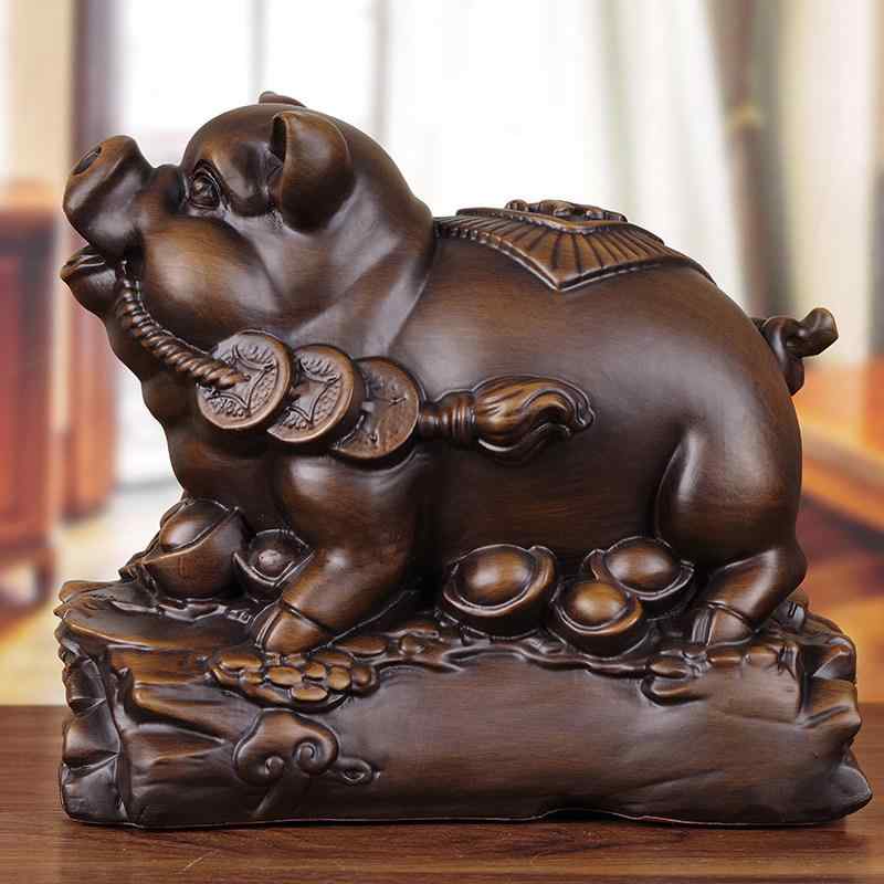 オブジェ 和風 雑貨 小物 ホビー 雑貨 装飾品 無垢材 彫刻の 豚の 飾り 幸運の 豚 なの 干支の リビング ルームの ポーチ ワイン キャビネット フロント デスクの 装飾|バランスケア 店