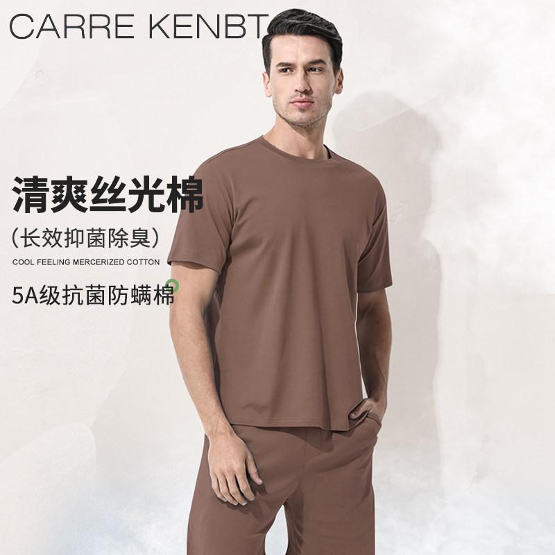 ラウンドネック コットン 夏 ゆったり シンプル おしゃれ 　Tシャツ　大きいサイズ CarreKenbt パジャマ メンズ 春夏 冷感 通気性 半袖 ショート パンツ スーツ プラス 太め 大きいサイズ 家 着