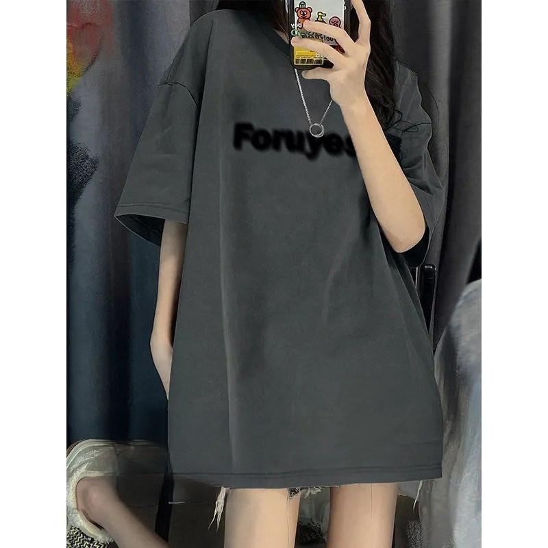 ラウンドネック コットン 夏 ゆったり シンプル おしゃれ 　レディース　Tシャツ　半袖 大きいサイズ 300 斤 アメリカ 綿 肩 半袖 Tシャツ 女性 夏 2025 オーバー サイズ ゆったり トップス