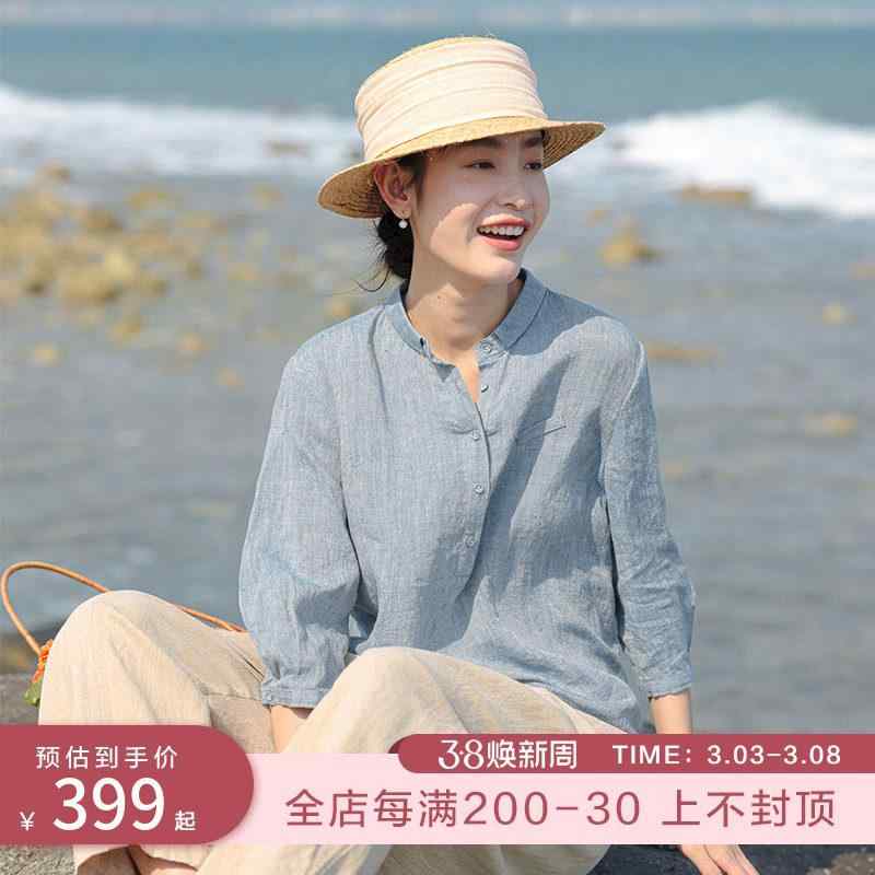 コットンリネン 着心地 柔らかい 無地 大人 レディース　　シャツ　トップス 100 フランス 高級 糸 染め リネン プルオーバー シャ ツ 綿 麻 シャツ ゆったり レトロ トップス レディース Yuan｜バランスケア　店
