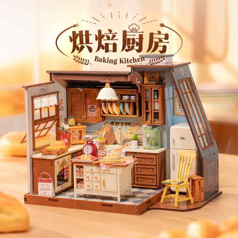 子ども 置物 かわいい インテリア おもちゃ ホビー おもちゃ ホビー Rolife ベーキング キッチン DIY コテージ 小さい 家 木製 組み立て ビルディングブロック 誕生日 プレゼント