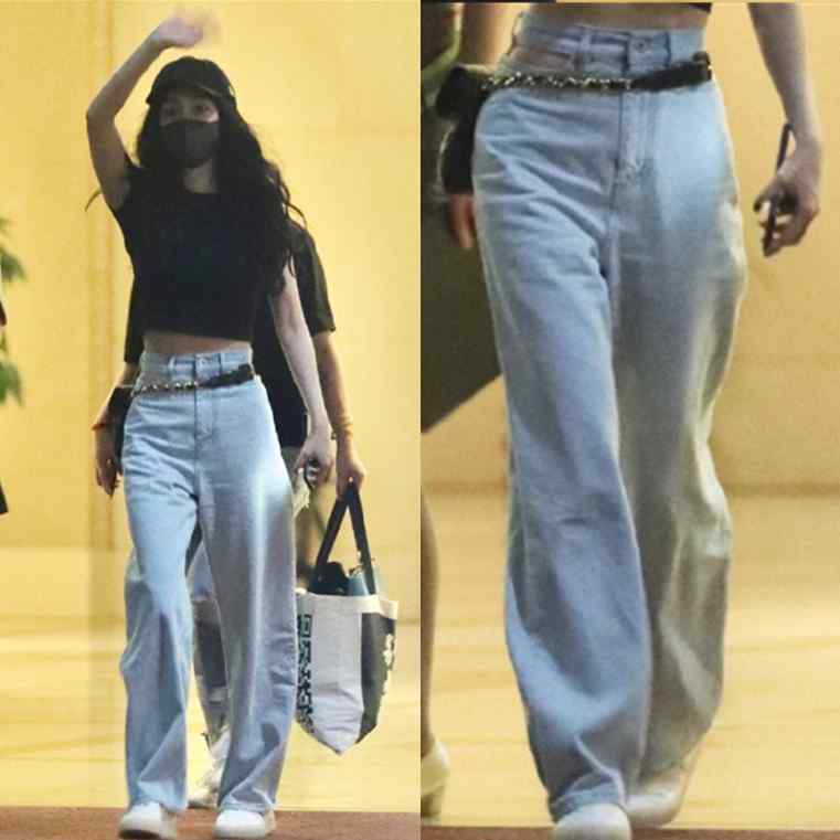 ハイウエストジーンズ 美脚 ヤンミーと同じ韓国製の上下の表わすがあるデニムワイドパンツ成人女性 通気性人並み外れたの着心地人並み外れたジーンズズボン下夏用ロングカジュアルパンツ