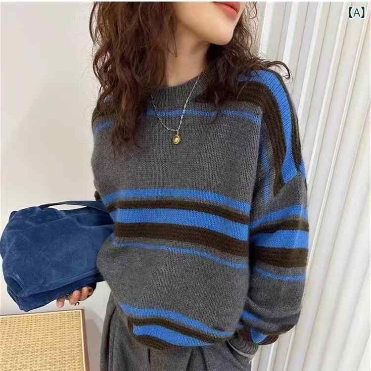 ニットセットアップ 長袖 きれいめ おしゃれ 色の ストライプの ウール ニットの レディース 駅の 冬服の 2024の 新型のの 商品の 婦人服の な 風の セーターの 潮