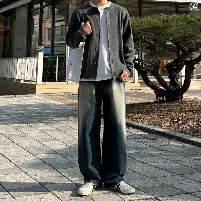 ニットセットアップ 長袖 きれいめ おしゃれ MYQ シンプル 高級 ニットカーディガン 男性 秋冬物 cleanfitは 韓国 ゆったりした な セーターを 着ています。