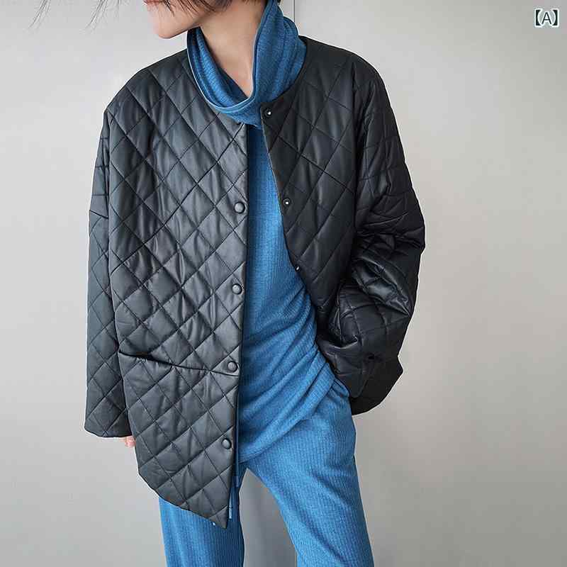 ノー色つや上衣 羽織り 厚地の外套大きさ 体型覆いかぶせる の 商いものの 2024 冬型の 革 皮の 服の 綿の 皮の 菱の 格の 綿の 服は ゆったりしていて やせている 丸 首の 厚地の外套の 中の 長々しい 印字機の 成人女性を 現します。x2