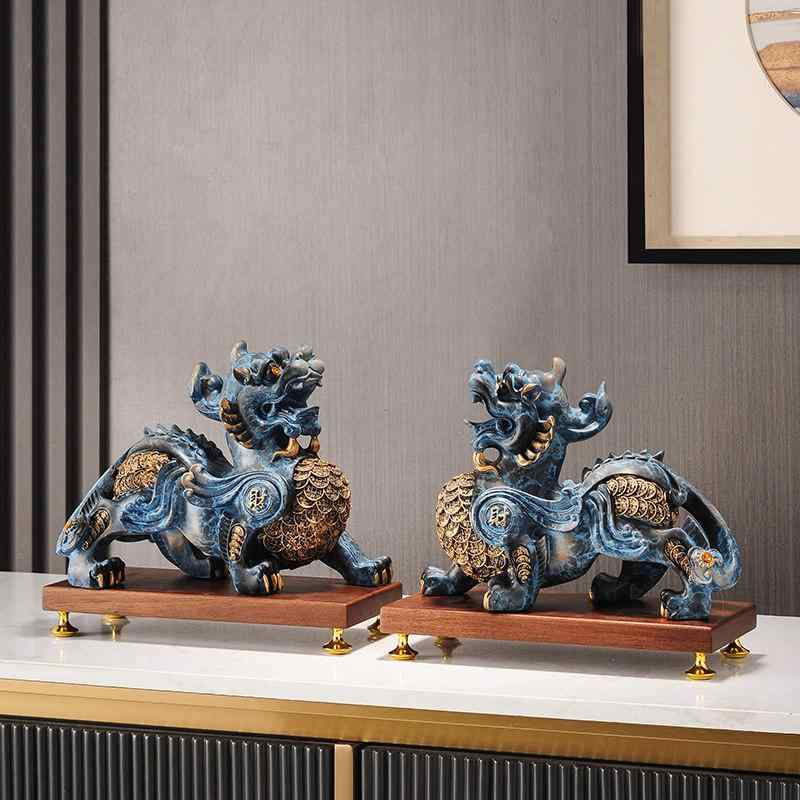 置物 風水 ピクシー 一対 招福 守宅 縁起物 インテリア 飾り リビング 玄関 オフィス 家庭用 守護獣 チャイナスタイル