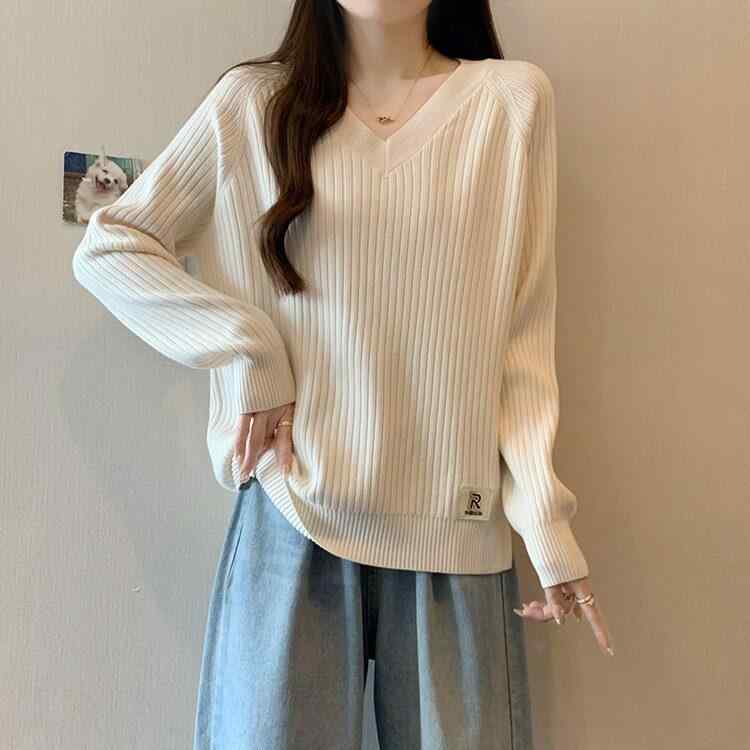 レディース Vネック ニットセーター ゆったり 大きいサイズ ぽっちゃり対応 スリム見せ お腹カバー 若々しい インナートップス 普段使い カジュアル 柔らかい 伸縮性