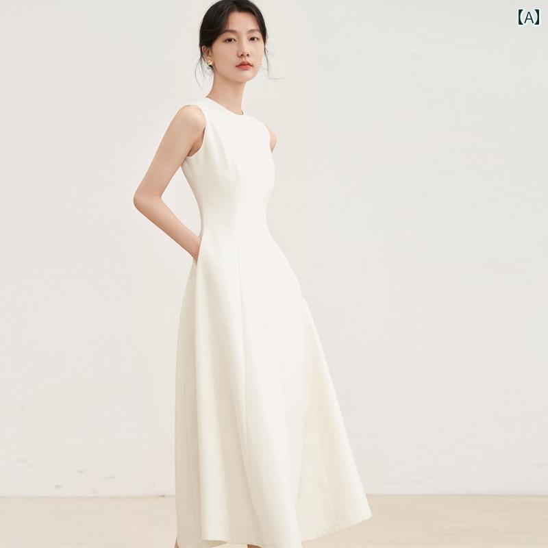 体型カバー きれいめ ワンピース ロング マキシ丈 フランスの ノースリーブドレス 女性 夏 2025 塩味 衣装 成熟 した スリム スカート テクスチャ ハイエンド｜バランスケア　店