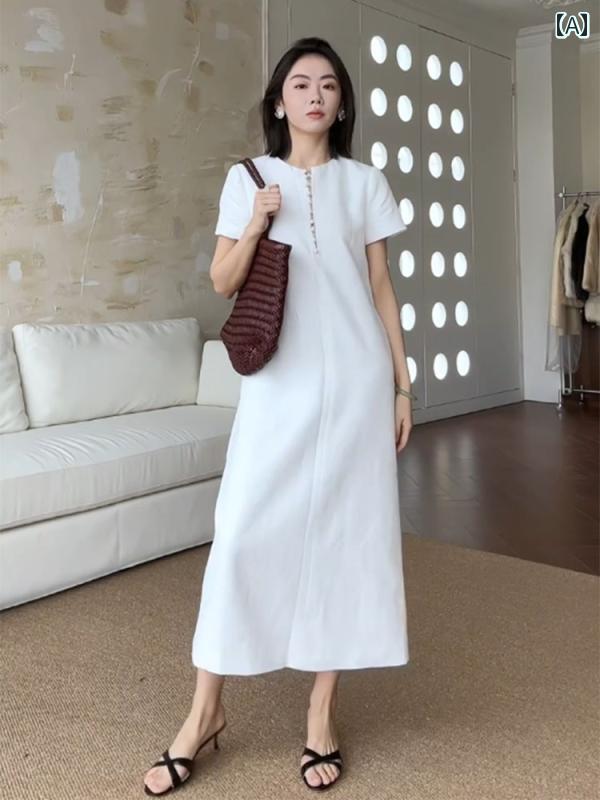 体型カバー きれいめ ワンピース ロングワンピース マキシワンピース フレンチ 美しい 白い リネンの ドレス 女性用 夏 2025年新 ロング スカート たっぷりと した 上品な｜バランスケア　店