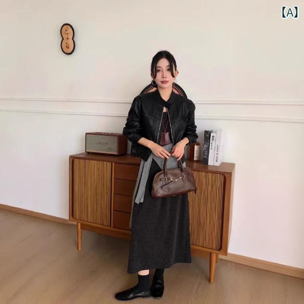 レディース ジャケット きれいめ カジュア カレー 色の 皮の 服の ショート コートの レディース 小さい 子の 2024 秋型の ファッションの 復古は やせている 立 襟の pu 皮の カジュアル ジャケットを 現します。