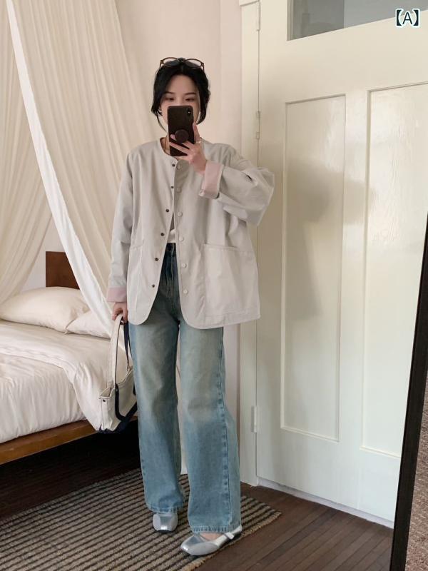 レディース 上衣 好いたらしいめ カジュア  系の レトロで 分かりやすい 丸 首は 色の 弱められた 一般大衆の 両面に ぶつかって 厚地の外套の レディース 2025 春の ゆったりしている な 風の 上衣 厚地の外套を 着ます。x2