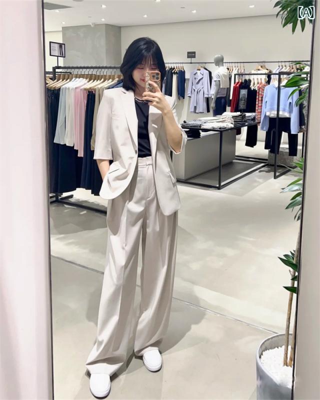オシャレ かっこいい カジュアル スーツ スラックス きれいめ 女性用 スーツ ジャケット 夏 2025新 スタイル 婦人服 プロ ウェア カジュアル セット 薄手 ワイド レッグ パンツ