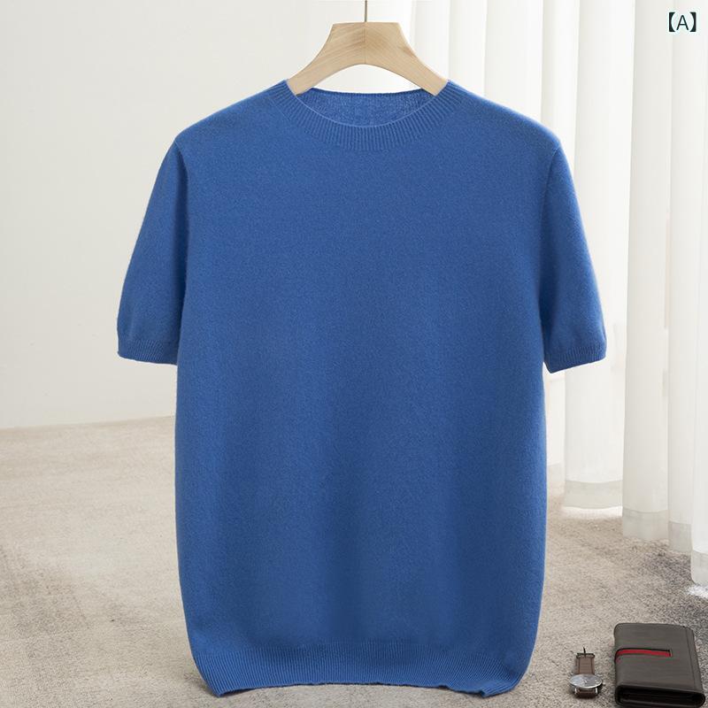 半袖ニット 上品 大人 シンプル レディース ニット セーター リブニット ハイネック 半袖 レディース トップス 秋冬 メンズ 半袖 t シャツ セーター ゆるい 五分袖 ニット 100 ウール 薄手 上着 カシミヤ 半袖 潮x2