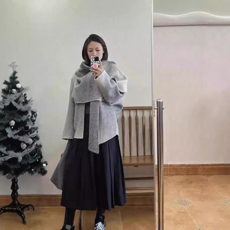 レディース チェスターコート エレガント 女性 大人 上品 2024 秋冬 感の 大きい マフラーの 中の 長い グラデーションの 両面 はの コートの 女性です。