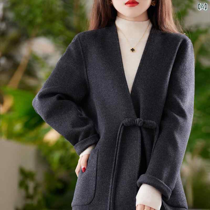 レディース チェスターコート エレガント 女性 大人 上品 両面は ウール コートの レディース 新型の 百合 v ネックの チャイナ風 ボタンの 手縫いの 魅惑的 毛の コートです。