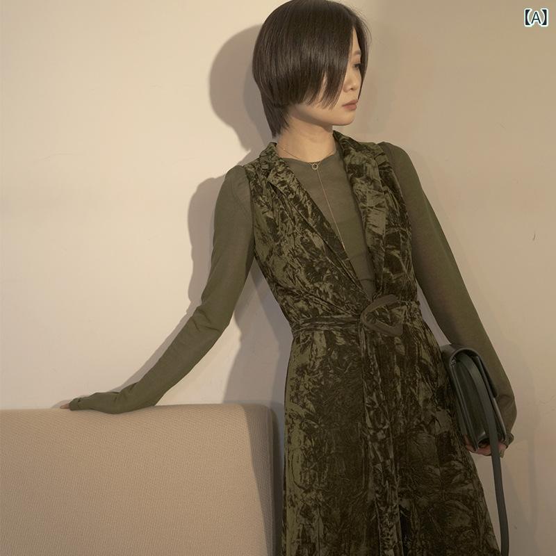 プリーツ ワイドパンツ ニット リラックス ロングパンツ レディース の 婦人服の 新型の 秋 袖なしの v ネックの 金の ベルベットの 連 体の ズボンの 広い 足の 女性x2
