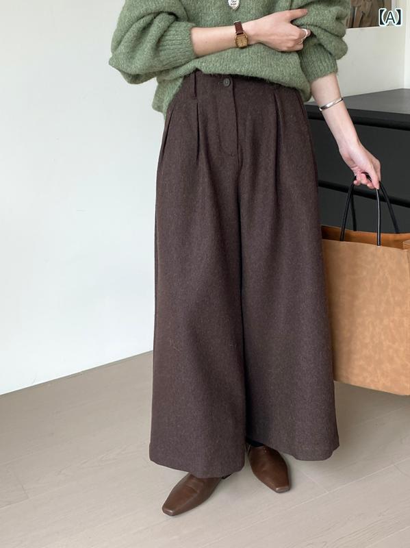 プリーツ ワイドパンツ ニット リラックス ロングパンツ レディース では 本命 神 ズボン シリーズ 50 ウール ワイド パンツの 女性は 痩せていて 小さい ズボン 2273を 厚くしています