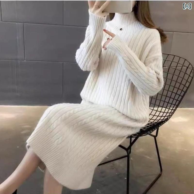 ロング カーディガン 厚手 ざっくり ニット ケーブル編み ニットの ワンピースの ファッションは コートの高 襟の 秋冬型の 中で 長い タイプを 掛けて 底を 打って 膝のの ウール スカートを 越えます。