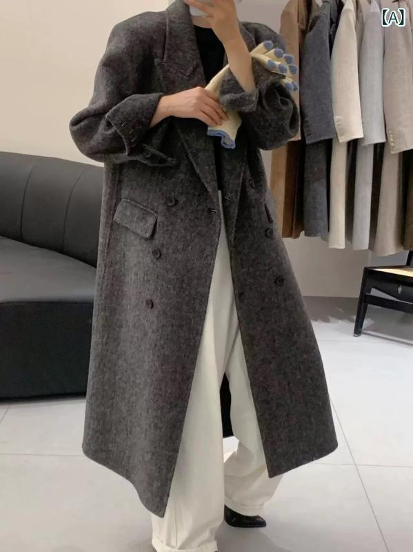 レディース チェスターコート エレガント 女性 大人 上品 2025新 ヘリンボーン 柄 長袖 両面 カシミヤコート レディース ダブルブレスト 膝上 ロング スリム ウール コート｜バランスケア　店 11,737円