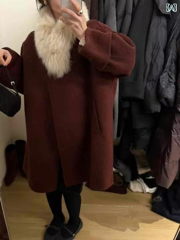 レディース チェスターコート エレガント 女性 大人 上品 2025 冬 両面 カシミヤコート レディース キツネの 毛皮の 襟 モランディ カラー ミドル丈 ウール コート｜バランスケア　店