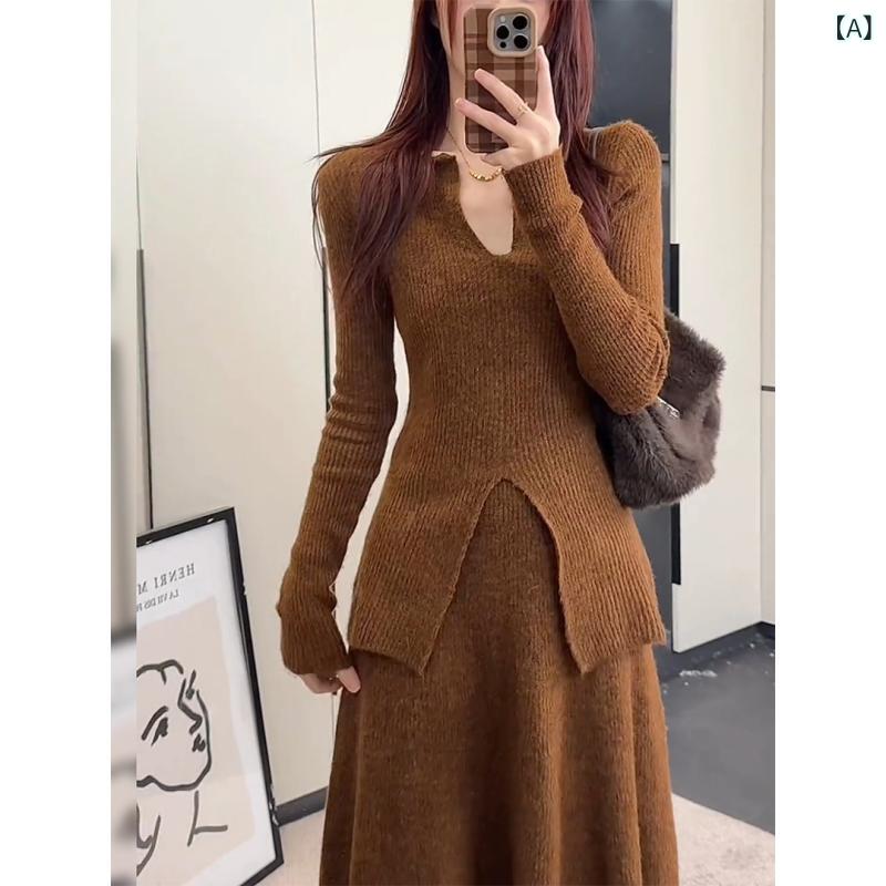 レディース 半袖 リブニット 無地 分かりやすい 今めかしい 窈窕たる V素っ首の 引き付ける的 風の 秋冬型の 開けっ広げ スウェーターの 2つの 仕掛けるの 差し交わす間借り人のの 半身の スコートの 底の 編み物の 背広x2