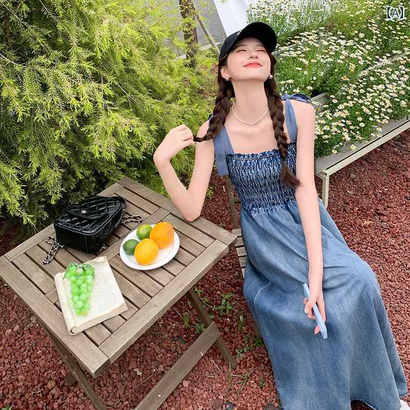 衣装 夏 ノースリーブ 好いたらしいめ ロング レディース レトロ ジーンズ ズボン吊り 御召しもの レディース 夏の 2025 押し出しの 似つかわしい か細い ロング スコート