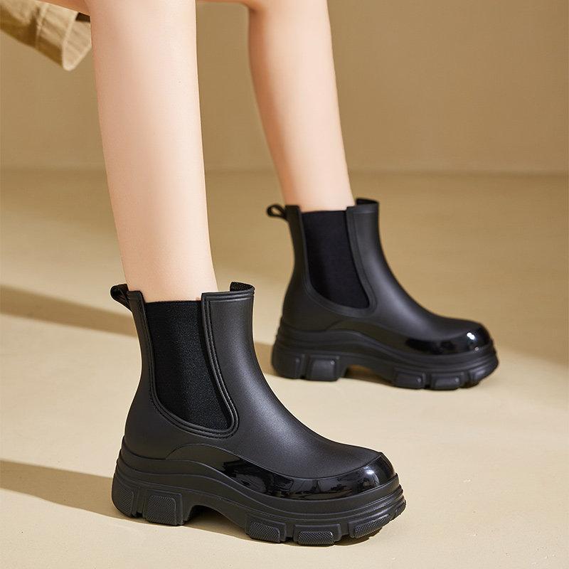雨靴 レディース 厚底 防水 防滑 通勤用 ゴム製 ビジネスシューズ ファッション スタイリッシュ 軽量 快適 街用 オフィス 雨天 トレンディ
