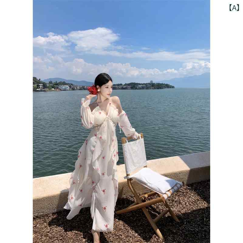 ワンピース 夏 ノースリーブ きれいめ ロング レディース レディース 非常に 美しい 美しい エレガントな リゾート ロング ドレス 25 夏 プリントホルターネック バック レス サスペンダー ドレスx2｜バランスケア　店 6,746円