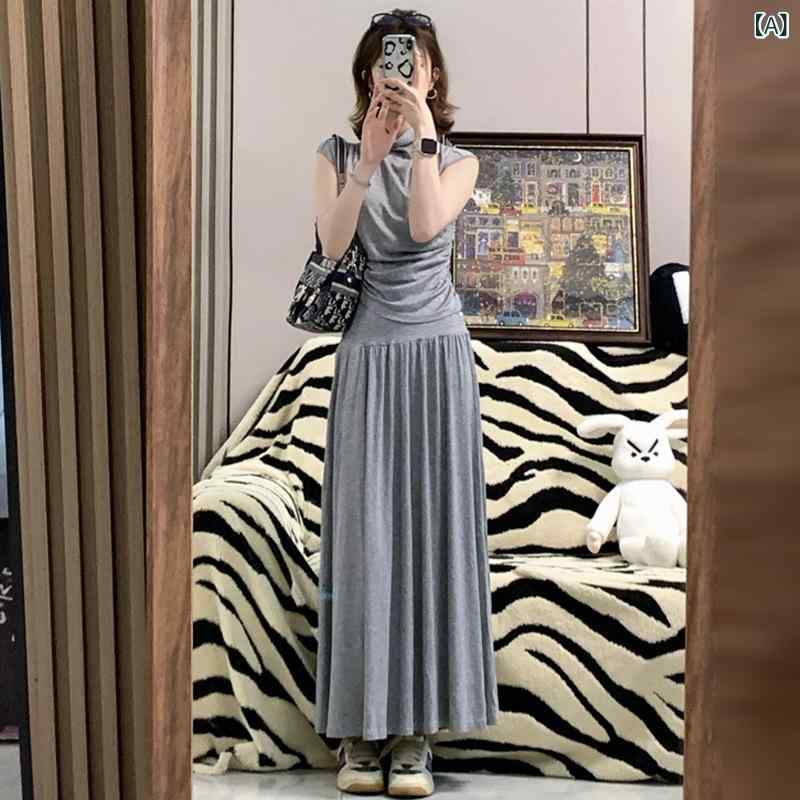 ワンピース 夏 ノースリーブ きれいめ ロング レディース グレーの 美しい スーツ スカート の スタイル シンプルでの ある スタイル 見事な ドレス レディース 夏の ロング スカート