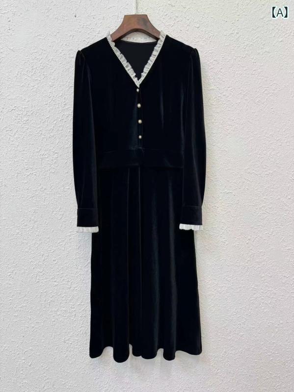 花柄ワンピース レディース 秋冬 長袖 小花柄 きれいめ シフォン 24 秋冬 衝突 色 v ネック 木 耳 辺 軽減 齢 精緻 魅惑的 ベルベット 長袖 ワンピース