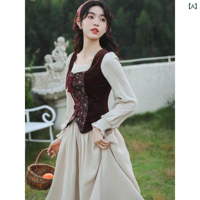 花柄ワンピース レディース 秋冬 長袖 小花柄 きれいめ シフォン 秋 商品の レトロ クロスボーダーの 女装は フランスの 田園の レトロ 森 系の ワンピースを 代行 します。x2