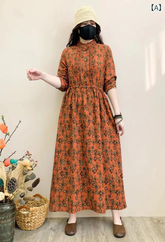 花柄ワンピース レディース 秋冬 長袖 小花柄 きれいめ シフォン 春秋型の 大きいサイズ 婦人服は ゆったりしています。x2