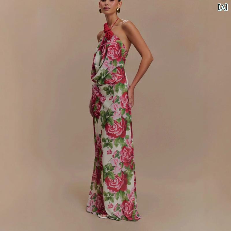花柄ワンピース レディース 秋冬 長袖 小花柄 きれいめ シフォン 2025 クロスボーダー 婦人服と アメリカ ドレス 立体 花 ファッション オフショルダー ロング プリント スカートx2｜バランスケア　店