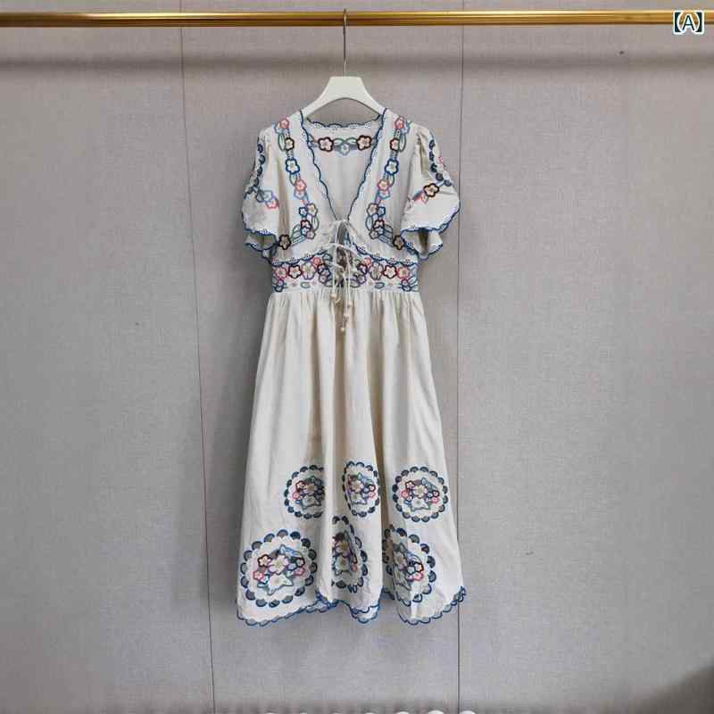 花柄ワンピース レディース 秋冬 長袖 小花柄 きれいめ シフォン フレンチ エレガント 2025 春夏 エスニック 精巧 レース Vネック ストラップ 花柄 刺繍 ドレス