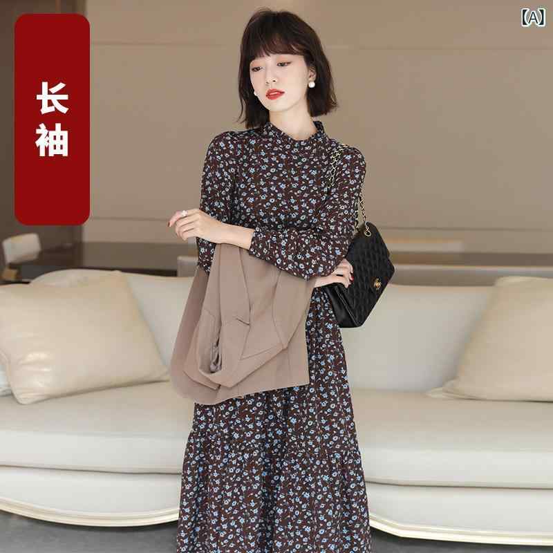 花柄ワンピース レディース 秋冬 長袖 小花柄 きれいめ シフォン ヴィンテージ 風 高級 感 漂う ゆったり ロング ワンピース フレンチスタイル 着 痩せ 効果 ウエスト マーク 花柄 ワンピース 2025 秋｜バランスケア　店