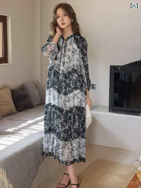 花柄ワンピース レディース 秋冬 長袖 小花柄 きれいめ シフォン 【 30 % off】 アリス ケーキ スマッジ フラワー シルクドレス レディース マルベリー シルク 大きめ 裾 aライン スカート 26,079円