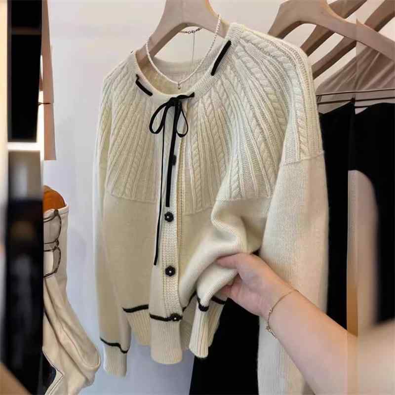 レディース 春秋 レトロ フレンチ ニット カーディガン 甘め 優しい スタイル 上品 トップス 軽量 伸縮性 x2