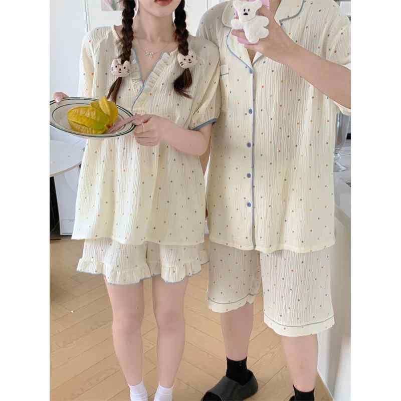 パジャマ レディース 夏用 短袖 ゆったり シンプル ルームウェア セット 韓国 カップル 部屋着 綿素材 吸湿速乾 軽量 ビッグシルエット ホームファッション