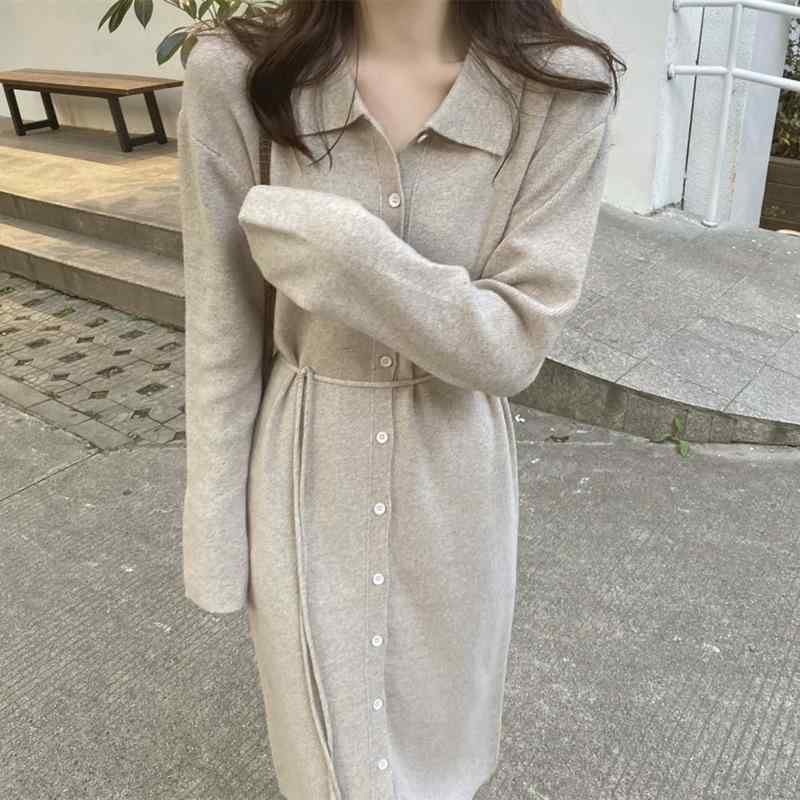 レディース 秋冬 ニットワンピース ゆったり 無地 長袖 膝下丈 インナー ベースレイヤー 暖かみ 伸縮性 普段使い トップス ドレスx2