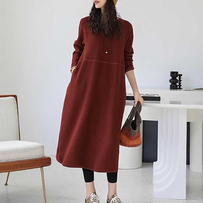 秋冬 レディース 長袖 ゆったり ロングワンピース 暖か ニット トップス スカート 合わせ 日常使い 柔らかい 素材|バランスケア 店